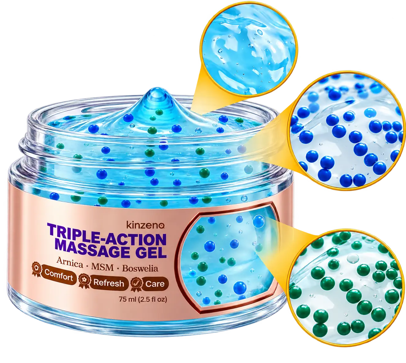 Kinzeno triple-action massage gel with micro-bubbles